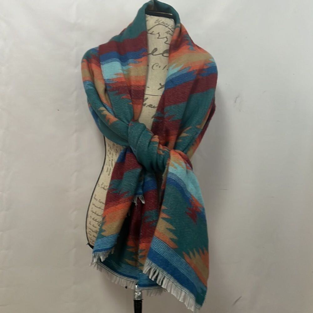 AZTEC DESIGN BLANKET SCARF WRAP SIZE 28 X 83